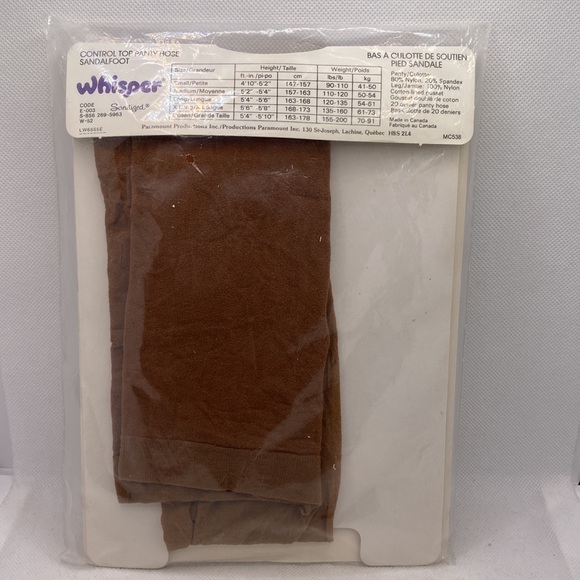 Whisper Control Top Pantyhose Nylons Spice Size Medium 6855 Sandalfoot - Picture 5 of 9